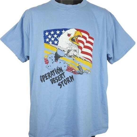 Operation Desert Storm T Shirt Vintage 90s Fighter Jet Bald Eagle Made In USA XL - Picture 1 of 6